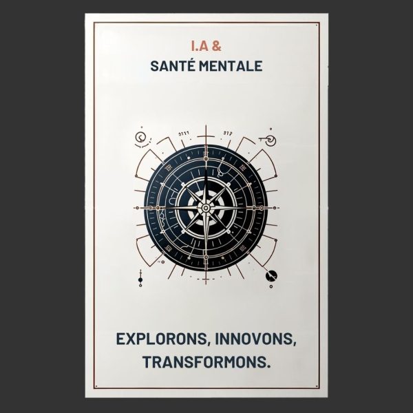 Illustration de couverture Opus Explora présentant une boussole stylisée et technique sous le titre "I.A & Santé Mentale" avec la mention "Explorons, Innovons, Transformons".