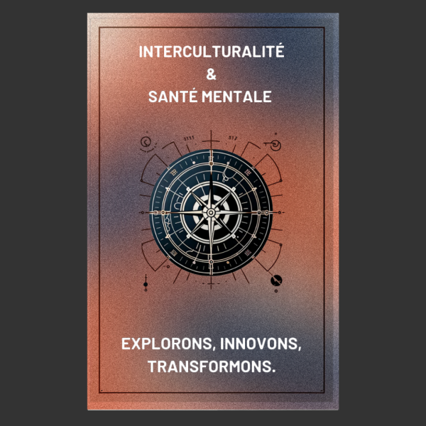 Affiche Interculturalité et Santé Mentale avec une boussole stylisée - Article sur l'expatriation et les risques psychosociaux